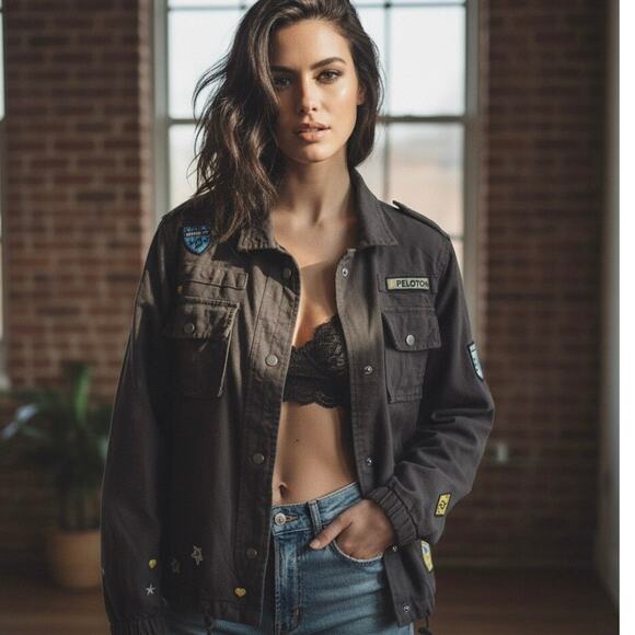 RARE Chaser x Peloton Patchwork Utility Military Jacket Brown Canvas Women’s Med - Picture 15 of 15